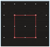 Black backgrouns, white points in a grid, red lid in shape of square