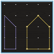 Black background, white grid, purple outline and yellow outline in shape of a birdhouse.