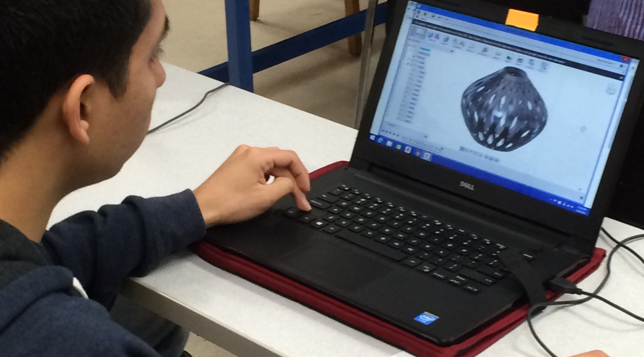 Young man looking at a laptop.