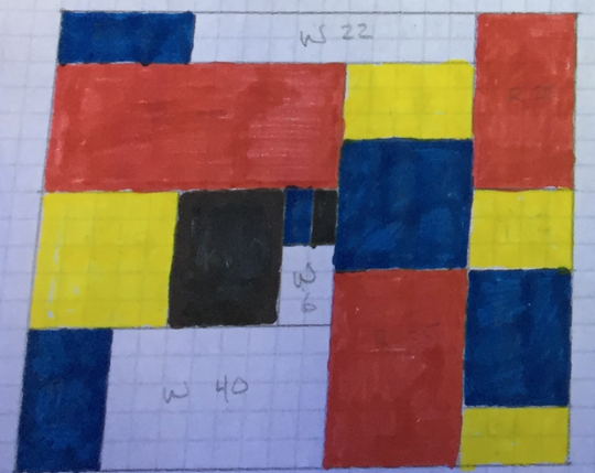 Large square with many squares and rectangles inside. 