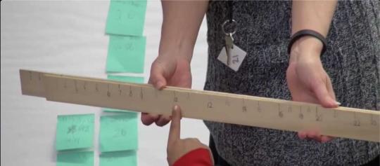 Yardstick being held by 2 hands.