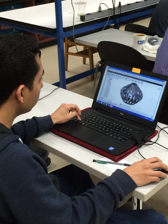 Young man looking at a laptop.